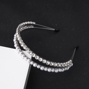 Serre-tête de mariée à double couche avec strass et perles pour accessoires de cheveux