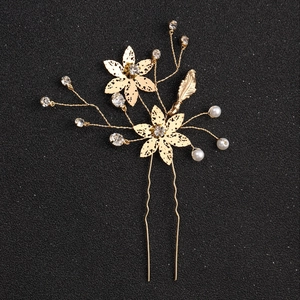 Fourche à Cheveux en Alliage Strass Künstliche Perle Fleur Feuille en Forme de U Mariée Élégant Mariage Banquet Fête Femme Accessoire
