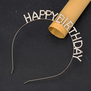 Shiny Happy Birthday Letter Rhinestone Headband Alloy Gold Silver Tiara For Women Birthday Party Celebration Hair Accessories Gift