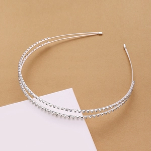 Elegant double-layer silver metal headband with two rows of sparkling rhinestones