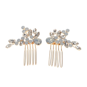 Peigne à cheveux de mariée avec strass gris et cristaux sur monture dorée élégante