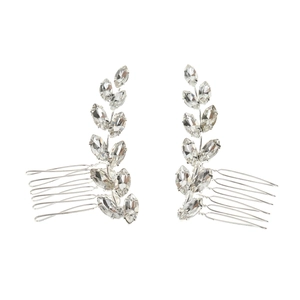 Elegant silver leaf crystal hair combs with marquise rhinestones for bridal wedding hairstyles