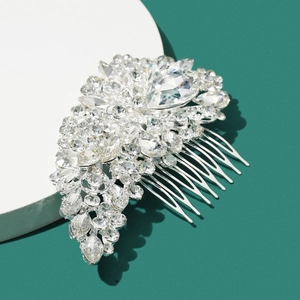 Peigne à cheveux élégant en strass argentés avec motifs de feuilles pour mariages