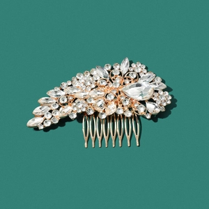Peigne à cheveux élégant en alliage doré avec feuilles de vigne en strass pour mariée