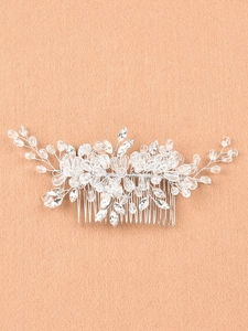 Peigne à cheveux de mariage argenté avec cristaux étincelants et design de branche floral