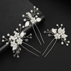 Forcina per Capelli da Sposa Matrimonio Oro Argento Foglia di Metallo Perla Artificial Finta Cristallo a U Accessorio per Capelli Donna