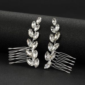Silver bridal hair combs with marquise cut rhinestones in leaf branch design