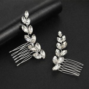 Elegant Women Leaf Hair Combs Marquise Rhinestone Bridal Wedding Headpiece Alloy Crystal Plant Branch Hair Accessories