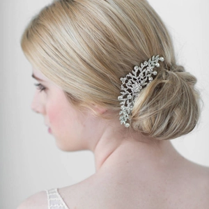 Elegante pettine per capelli da sposa argento con strass e perle per acconciature