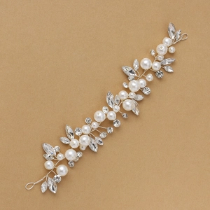 Serre-tête de mariée argenté avec perles blanches et strass en forme de marquise