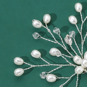 Épingle à cheveux de mariée élégante avec perles et cristaux, design branche en fil d'argent