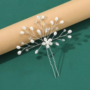 Épingle à cheveux de mariée élégante avec fil d'argent perles et cristaux de mariage