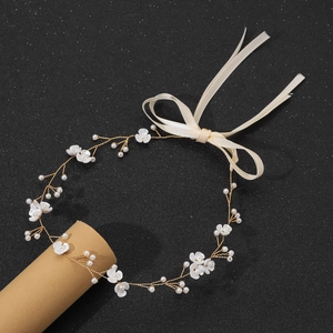 Bandeau Mariée Féerique Fleurs Künstliche Perles Tissé Main en Alliage Avec Ruban de Satin pour Mariage Fête Accessoires Cheveux Femmes