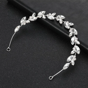 Silver crystal bridal hair vine with marquise leaves for elegant wedding hairstyles