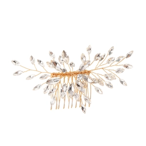 Pettine per capelli da sposa in oro fatto a mano con cristalli e strass su base bianca