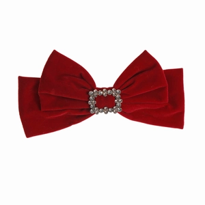 Vintage burgundy velvet hair clip with a square crystal buckle for bridal wedding occasions