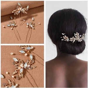 Élégantes Épingles à Cheveux de Mariée en Alliage d'Or Feuille Künstliche Perle d'Imitation Strass Accessoires Cheveux pour Mariage Fête Femme