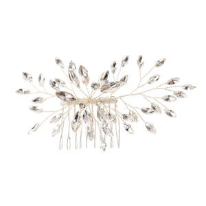 Dettaglio del pettine per capelli in argento con strass marquise e rami di cristallo intrecciati