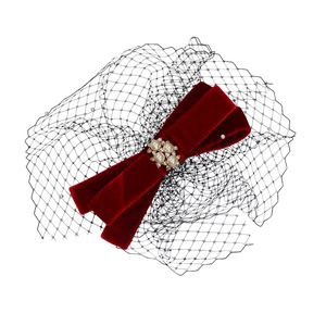 Barrette à Cheveux Nœud en Velours Rouge Voilette Vintage Avec Künstliche Perles Strass Élégante Mariage Banquet Femme Accessoire