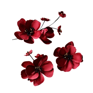 Bandeau de mariée 3D fleurs bordeaux fait main avec détails de pistils en perles