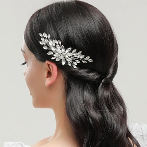 Elegante pettine per capelli in argento con strass a foglia per acconciature da sposa