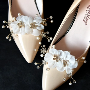 Wedding Bridal Artificial Pearl Rhinestone Flower Shoe Clips Elegant Floral High Heel Decorations For Women Banquet Party