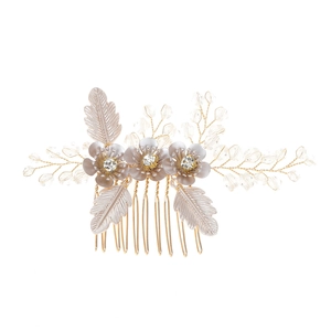 Pettine per capelli sposa oro con fiori viola e strass in cristallo scintillanti