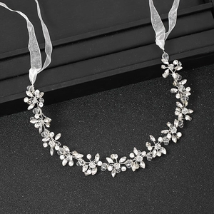 Vigne de Cheveux de Mariée Faite à la Main en Cristal et Strass Avec Ruban d'Organza Bandeau Marquise pour Mariage Fête Femme Bijoux