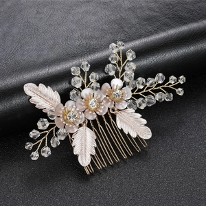 Pettine per Capelli Sposa in Lega d'Oro a Forma di Foglia e Fiore Con Strass Elegante Copricapo da Sposa Donna Accessori