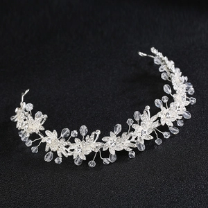 Bridal Wedding Flower Crystal Rhinestone Headband Silver Alloy Floral Hair Vine Accessory Luxurious Party Headpiece For Women
