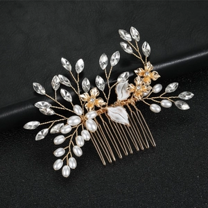 Peigne à Cheveux de Mariée avec Künstliche Perles et Strass Alliage Fleur Feuille Bijoux de Mariage pour Femmes Fête Élégant Or Argent