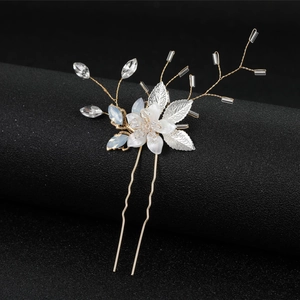 Épingle à cheveux de mariée dorée avec fleur perlée, design feuille et perles cristal