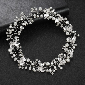 Handmade Bridal Hair Vine Silver Rhinestone Artificial Pearl Metal Leaf Headpiece For Wedding Elegant Party Hair Accessories For Women