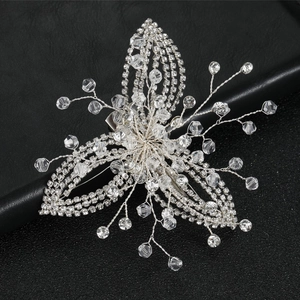 Barrette à Cheveux de Mariée Florale en Cristal Argentée Faite à la Main Coiffe de Mariage de Luxe en Strass pour Femmes
