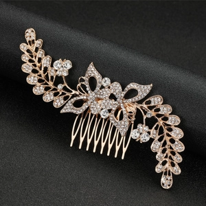 Exquisite gold butterfly hair comb with sparkling rhinestones for bridal wedding hairstyles