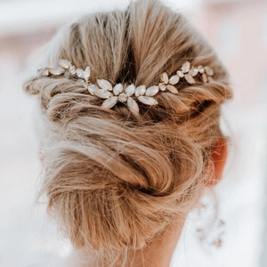 Bridal Wedding Hair Accessories Gold Soft Chain Hair Vine With Blue Opal Rhinestone Flower Leaf Hair Comb For Women Party
