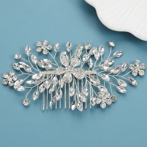Silver flower bridal hair comb with sparkling rhinestones for wedding hair accessories