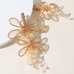 Set di fermagli per capelli da sposa barocchi dorati con perle e strass eleganti