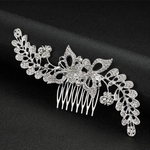 Sparkling butterfly rhinestone alloy hair comb with floral patterns for weddings and galas