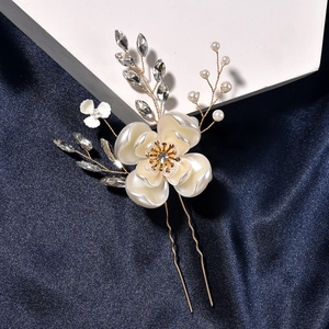 Elegante Forcina per Capelli a Fiore da Sposa in Lega Oro Argento a Forma di U Con Perla Artificial Strass Copricapo Donna Fatto a Mano Gioielli da Sposa