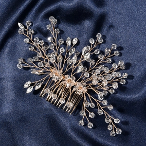 Handmade Gold Flower Crystal Bridal Hair Comb Rhinestone Wedding Hair Accessories For Women Floral Branch Hairpiece Jewelry
