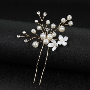 Sposa Matrimonio Fiore Bianco Perla Artificial Forcina a U Oro Argento Strass Fatto a Mano Bastoncini per Capelli Copricapo Gioielli Donna