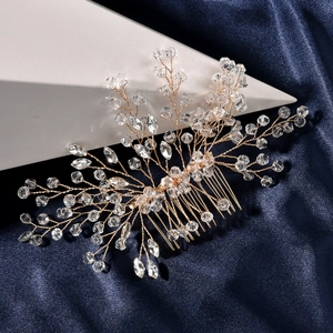 Exquisite gold wire bridal hair comb with crystal beads for elegant wedding hairstyling