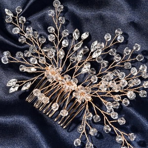 Exquisite gold bridal hair comb with handmade crystal beads for wedding hairstyles