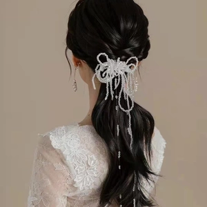 Barrette Cheveux Mariage Künstliche Perle Cristal Nœud Gland Fait Main Accessoire Tête Blanc Perlé Bijoux Cheveux Élégant Femme Mariée