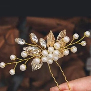 Bridal Gold Leaf Artificial Pearl Hair Fork Alloy Rhinestone U Shaped Hair Pin Wedding Headpiece For Women Handmade Jewelry