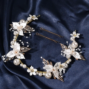 Fascia per Capelli e Forcine da Sposa Fatte a Mano con Fiori e Künstliche Perle in Lega Dorata con Strass Accessori per Capelli da Donna