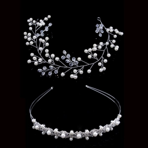 Elegant Bridal Hair Vine And Headband Silver Alloy Faux Artificial Pearl Crystal Wedding Hair Accessories For Women Bride Jewelry
