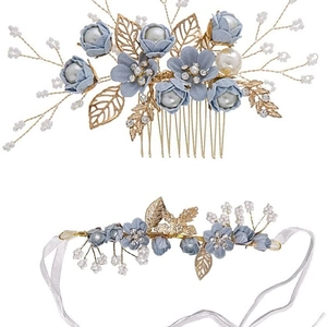 Handmade Bridal Floral Hair Comb Vine Alloy Faux Artificial Pearl Rhinestone Blue Pink Wedding Party Hair Accessories For Women