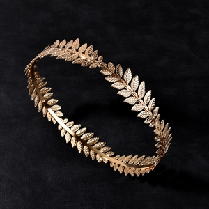 Baroque Leaf Crown Headband Golden Alloy Laurel Garland Wedding Bridal Headpiece For Women Greek Goddess Party Hair Accessories